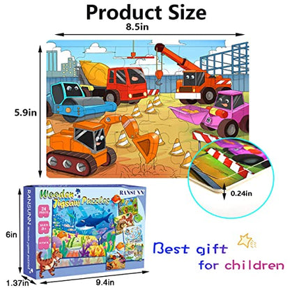 Puzzles for Kids Ages 3-5 24 Piece Wooden Puzzles 6 Pack | Colorful Toddler Jigsaw Puzzles, Educational Learning Toys, Birthday Gifts for Boys Girls