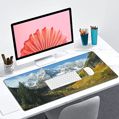 Maroon Bells Peaks and Golden Aspens Extended Gaming Mouse Pad Large Desk Mat with Non-Slip Rubber Base and Stitched Edges,Keyboard Mouse Mat Desk Pad for Work,Game,Office,Home 35.4 * 15.7 Inch - color: Maroon Bells