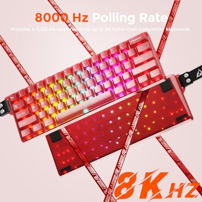 DAREU COOL60 60% Hall Effect Gaming Keyboard with Magnetic Switch, SOCD, 0.01mm Actuation Adjustable Rapid Trigger,8000 Hz Polling, Frosted Transparent Keycaps, Hot-swap, RGB Backlit - color: Red