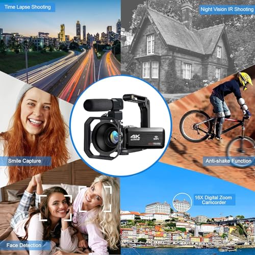Acuvar 4K Video Camera Camcorder with 48MP – Vlogging Camera for YouTube, 60FPS, 18X Zoom, WiFi, Night Vision, Mic, Stabilizer, Tripod, 64GB Storage Kit - style: Premium Kit