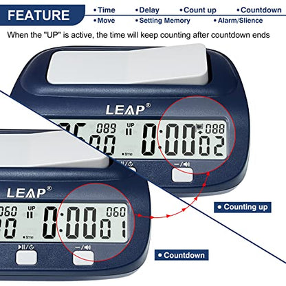 LEAP Digital Chess Timer - Professional with Time Bonus and Delay Features, Great for Chess I-Go, Navy - color: Navy