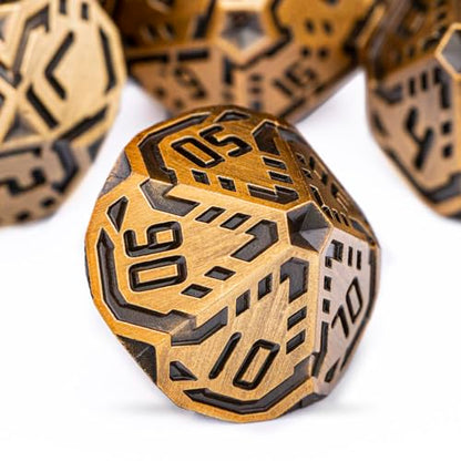 Metal DND Sci-fi Dice Set 7PCS Stripe Polyhedral Dice for Dungeons Dragons RPG Role Playing Game, Glitter D and D Dice with Gift Box D6 D8 D10 D12 D20 (Antique Gold) - color: Antique Gold