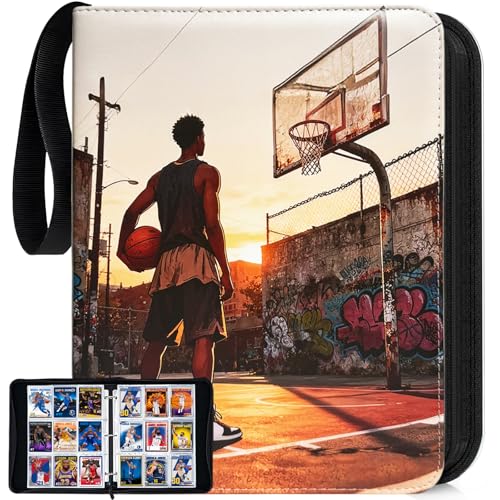 Basketball Card Binder 900 Pockets, Sport Card Holder, Compatible with Panini, Topps Trading Card, Metal 3 Ring, Zipper, Transparent Sleeves, PU Cover - color: basketball, size: 900 pockets