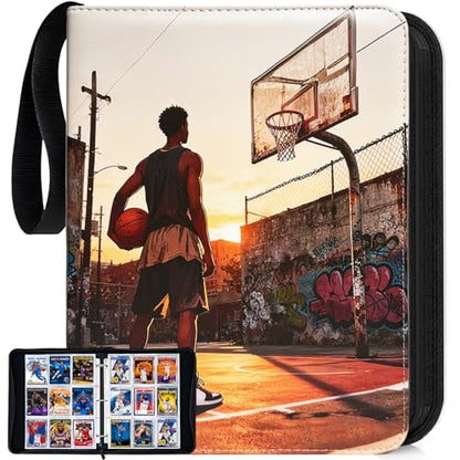 Basketball Card Binder 900 Pockets, Sport Card Holder, Compatible with Panini, Topps Trading Card, Metal 3 Ring, Zipper, Transparent Sleeves, PU Cover - color: basketball, size: 900 pockets