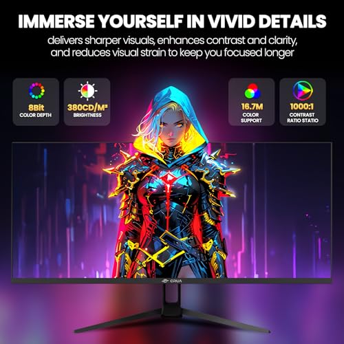 CRUA 34" Ultrawide Gaming Monitor 165Hz, UWQHD 3440x1440 IPS Computer Monitor, 21:9 Wide Screen, FreeSync, PIP/PBP, 120% sRGB, Built-in Speakers, HDMI 2.0 & DP 1.4, Wall Mount&Tilt Adjustable