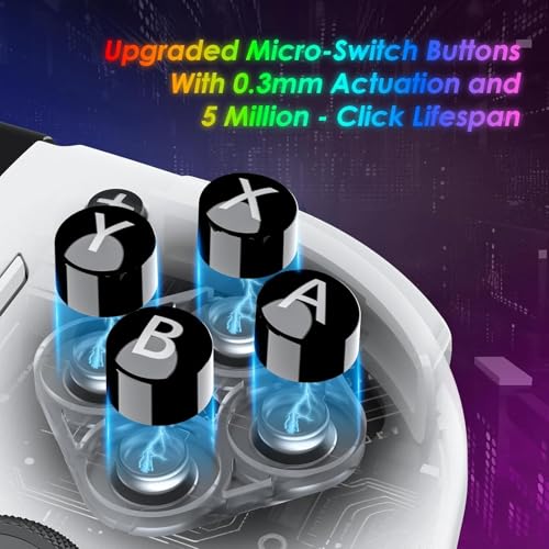 Moonag Switch Controllers Compatible with Nintendo Switch/OLED, Hall Effect One-Piece Controllers with 6-Axis Gyro, Motion Control, Wake-up, Dual Vibration, Turbo, 1000mAh Battery, White - color: White
