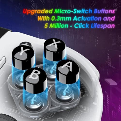 Moonag Switch Controllers Compatible with Nintendo Switch/OLED, Hall Effect One-Piece Controllers with 6-Axis Gyro, Motion Control, Wake-up, Dual Vibration, Turbo, 1000mAh Battery, White - color: White