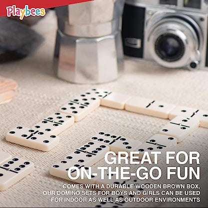 Playbees Premium Double Six Dominoes Set - 28 Classic Tiles in Faux Leather Case - Fun Educational Toy for Kids, Boys, Girls, Classroom Kit, Classic Game Night Party Favors Set, Travel-Friendly
