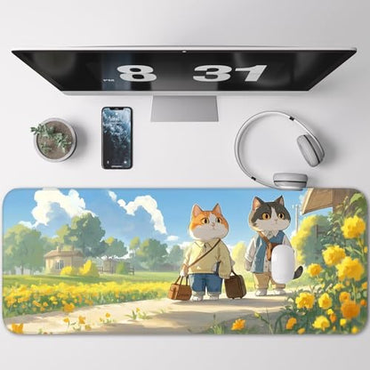Cute Cat Mouse Pad, Non-Slip Rubber Gaming Mouse Pad with Seam Edge for Gaming, Office, Laptop, 31.5 x 11.8 Inch, Anime Cat Desk Mat - color: Cute Cat