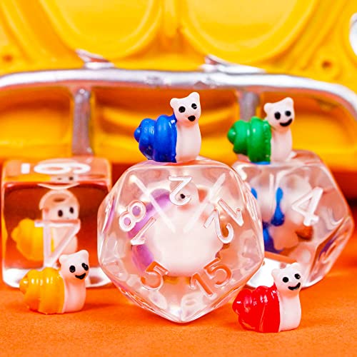 Cusdie 7-Die DND Dice, Polyhedral Dice Set Filled with Animal, for Role Playing Game D&D Dice (Colorful Snail) - color: Colorful Snail