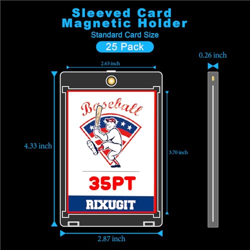 25-Pack 35pt One Touch Magnetic Card Holders for Sleeved Cards | Fits Sleeved Card First, Inner Size 2.63″×3.70″, Clear Hard Case for Trading Cards, Sports Card, Games Cards, Baseball Cards - size: 25ct 35PT Sleeved Card Holder
