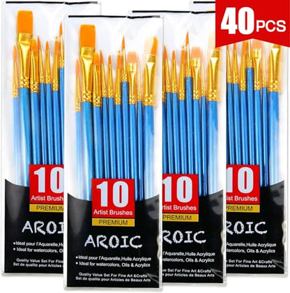 Acrylic Paint Brush Set, 4 Packs / 40 pcs Nylon Hair Brushes for All Purpose Oil Watercolor Painting Artist Professional Kits - size: 40pcs