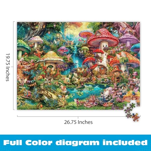Buffalo Games - 1000 Piece Jigsaw Puzzle Aimee Stewart Merry Mushroom Village Picnic, Made in USA, Premium Recycled Board, Full-Color Poster, Giftable - color: Merry Mushroom Village Picnic