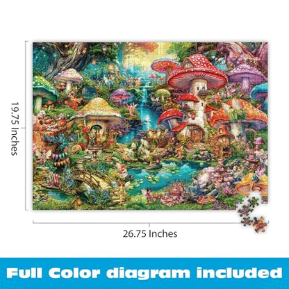 Buffalo Games - 1000 Piece Jigsaw Puzzle Aimee Stewart Merry Mushroom Village Picnic, Made in USA, Premium Recycled Board, Full-Color Poster, Giftable - color: Merry Mushroom Village Picnic