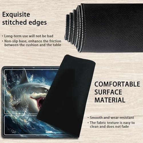 MTG Playmat with Zones, TCG Card Game Play Mat with Stitched Edges, Non-Slip Rubber Base Gaming Desk Mat, Smooth Surface 24 x 14 Inch, Dragon and White Shark - color: Dragon and White Shark, size: Zone 1