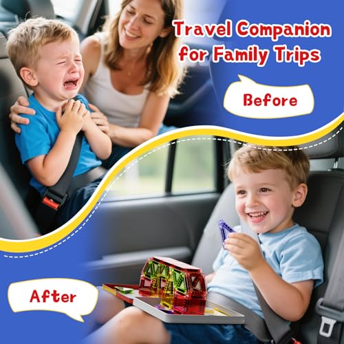 Magnetic Tiles Travel Toys with Storage Case, Portable STEM Building Blocks for 3-8 Year Olds, Toddler Airplane Activities & On-The-Go Birthday Gift for Boys & Girls - style: Magnetic Tiles Travel Construction Set - 26PCS