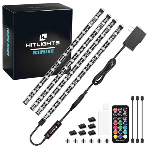 HitLights Waterproof LED Strip Lights Kit, RGB Color Changing Pre-Cut 4FT | UL Listed with RF Remote 12V Power Supply Connectors, Dimmable 12 Colors 19 Dynamic Modes for Cabinet Shelf Display Backlight - size: 4 X 1.0FT (4FT) - IP65 Waterproof
