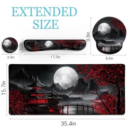 LIMKRIAN Japanese Ergonomic Mouse Pad with Wrist Rest, Large Desk Mat Set | Gaming Computer Mat, Keyboard Wrist Support, Coaster, Desk Matt for Desktop, Japanese Anime Office Supplies Desk Accessories - color: XXL-Full Moon