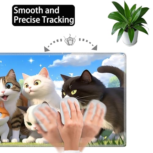 Large Gaming Mouse Pad Set with Wrist Support – 31.5" x 11.8" 4-in-1 XXL Mousepad with Keyboard Wrist Rest, Mouse Wrist Rest & Coaster – Ergonomic Desk Mat for Office, Home – Cat Family - color: Cat Family