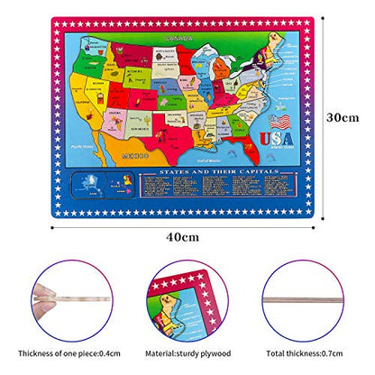 Wooden USA Map Puzzle, 46 Pieces US Map Puzzle for Kids, Educational Geography Puzzles United States Map Puzzle for Boys Girls Birthday Gift