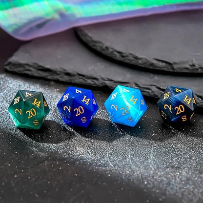 1PCS Gem D20 DND Dice - 25mm 20 Sided Crystal Cat Eye D&D Dice for Dungeons and Dragons, RPG, Roleplaying Games MTG Table Games, Handmade Polyhedral Dice (Teal Cat Eye) - color: Cat Eye-teal