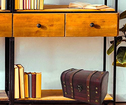 Wood and Leather Treasure Decorative Storage Chest With Lock and Lids - Handcrafted Small Stash Box for Home Decor