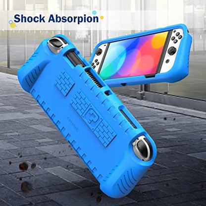 FINTIE Kid-Friendly Ultraligh Case for Nintendo Switch OLED Model (2021) | Game Card Slots, Ergonomic Grip Design, Lightweight EVA Foam, Anti-Scratch Protective Grip Case Cover, Blue - color: Blue