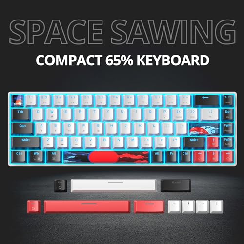 Protable 60% Percent Gaming Keyboard Mechanical, Mini Compact Ice-Blue LED Backlit 68 Keys Wired Office Keyboard with Red Switch for Mac/Win/PS4/PS5（68White/red Switch） - color: 68White/red Switch