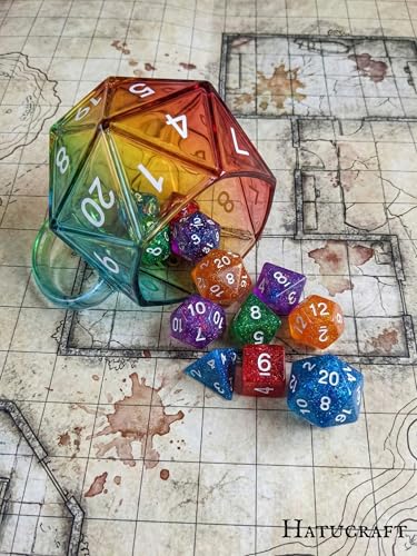 Rainbow Glass D20 Dice Mug – 12oz Iridescent Polyhedral Cup for Tabletop RPG Gaming – Unique D&D Gifts for Men, Game Masters– Novelty Coffee Dice Cup - style: Game
