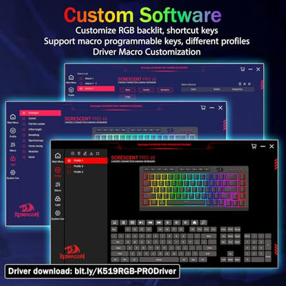 Redragon Wireless Gaming Keyboard, RGB Backlit, Portable 60% Design, Black | Bluetooth/2.4GHz/USB-C Wired, Mini Quiet Macro Membrane Keyboard, Rechargeable 4000mAh Battery, Anti-Ghosting for Win/MAC - color: Black