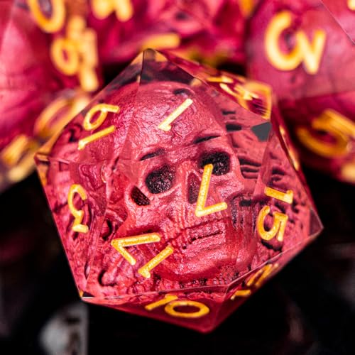 DND Skull Dice Set 7PCS Necromancer Polyhedral Dice for Dungeons Dragons RPG Role Playing Game, Resin Sharp Edged D and D Dice with Gift Box D6 D8 D10 D12 D20 (Red) - color: Red&gold
