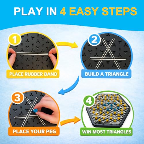 Strategy Board Game for Family Game Night - Fun Triangle Rubber Band Games for Kids Ages 6 and Up - Logic Challenge for 2-4 Players