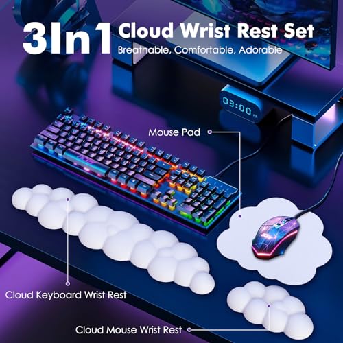 MoKo Cloud Wrist Rest for Keyboard and Mouse with Mouse Pad, White | Ergonomic Cloud Arm Keyboard Wrist Rest with Mouse Rest Wrist Pad, Upgraded PU Leather, For Office, Gaming, Computer, Laptop - color: White