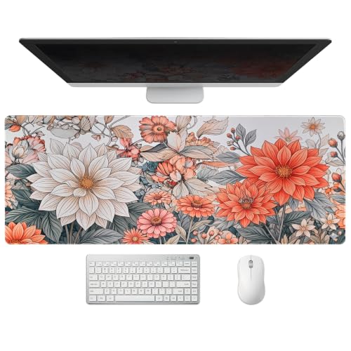 Extended Minimalist Flowers Desk Mat, XL Large Gaming Mouse Pad, Aesthetic Florals Stitched Edges Waterproof with Non-Slip Rubber Base for Computer Keyboard Laptop Work Home Office 31.5"x11.8" - color: Minimalist Flowers, size: 31.5" x 11.8"