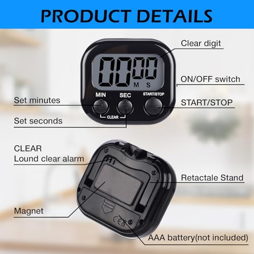Leumoi 24 Pack Multi-Function Digital Timers with Magnetic Back, Large LCD Display, Loud Alarm, Count up & Countdown, Memory Function for Cooking, Classroom, Study, Exercise & Work(Black) - color: Black
