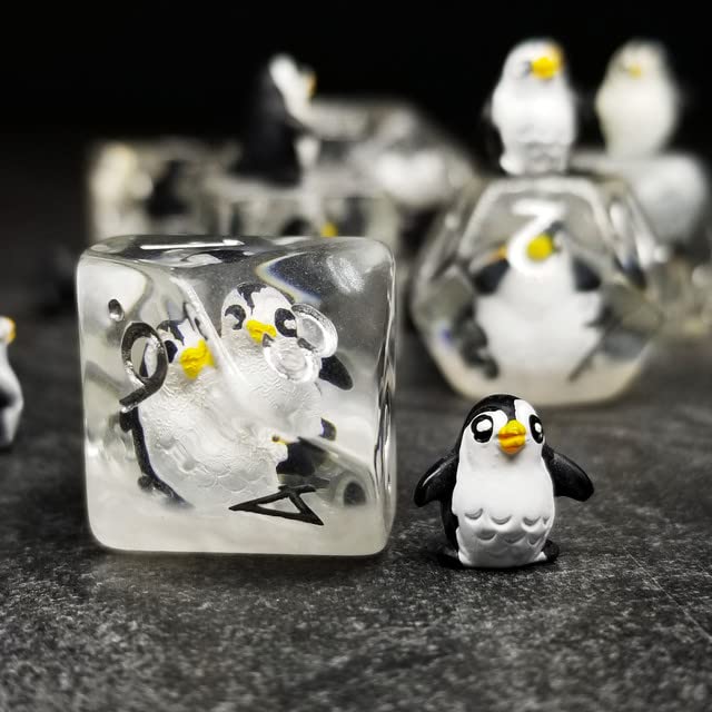 Sage's Portal Animal Familiars Resin DND Dice Set Polyhedral Dice Set for Dungeons and Dragons RPG Pathfinder Tabletop TTRPG (Friendly Penguin) - color: Friendly Penguin, style: Dice Set Only
