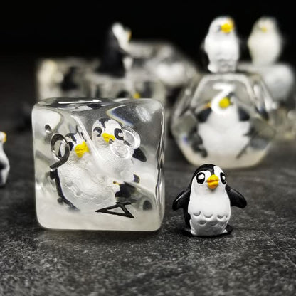 Sage's Portal Animal Familiars Resin DND Dice Set Polyhedral Dice Set for Dungeons and Dragons RPG Pathfinder Tabletop TTRPG (Friendly Penguin) - color: Friendly Penguin, style: Dice Set Only