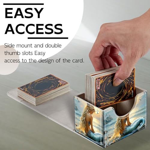 Trading Card Storage Box, Holds 100+ for MTG Cards, PU Leather with Magnetic Closure, Blonde Mermaid on Beach at Sunset Durable Deck Box for Magic the Gathering, Trading Card Games - color: Blonde Mermaid on Beach at Sunset