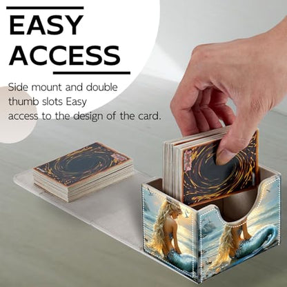 Trading Card Storage Box, Holds 100+ for MTG Cards, PU Leather with Magnetic Closure, Blonde Mermaid on Beach at Sunset Durable Deck Box for Magic the Gathering, Trading Card Games - color: Blonde Mermaid on Beach at Sunset