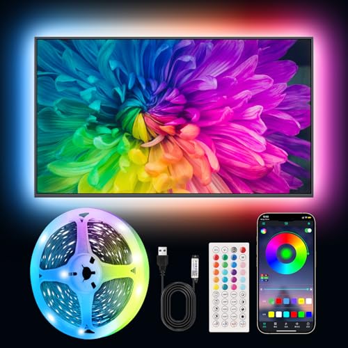 Smart LED Lights for TV Strip, 6.56ft RGB LED Lights for 32-40 Inch TVs, Music Sync Bluetooth App & Remote Control, USB-Powered for Gaming, Bedroom, Home Theater - size: 6.56ft