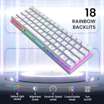 60% Wired Mechanical Gaming Keyboard with Red Switches, LED Backlit | 61 Keys Ultra-Compact Mini Portable Office Keyboard for PC/Mac/Xbox, 18 LED Backlight, Easy to Carry On Trip, White - color: White