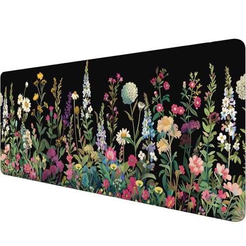 Floral Desk Mat Cute Plant Wildflowers Flowers Large Gaming Mouse Mat with Stitched Edges,Non-Slip Waterproof Rubber Base Mous Mat 31.5"x11.8" Office Computer Keyboard Laptop Home - color: Floral_007, size: 11.8" x 31.5"