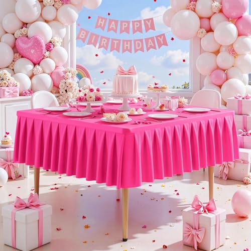 Hot Pink Square Tablecloth 48x48 Inch Stretchy Fitted Small Card Tablecloth | with Ruffle Pleated Table Skirt, Wrinkle-Free Spandex Mahjong Table Cover, for Dining, Kitchen, Patio, Banquet & Party Decor - color: Hot Pink, size: 48" x 48" (Square-1 Pack)