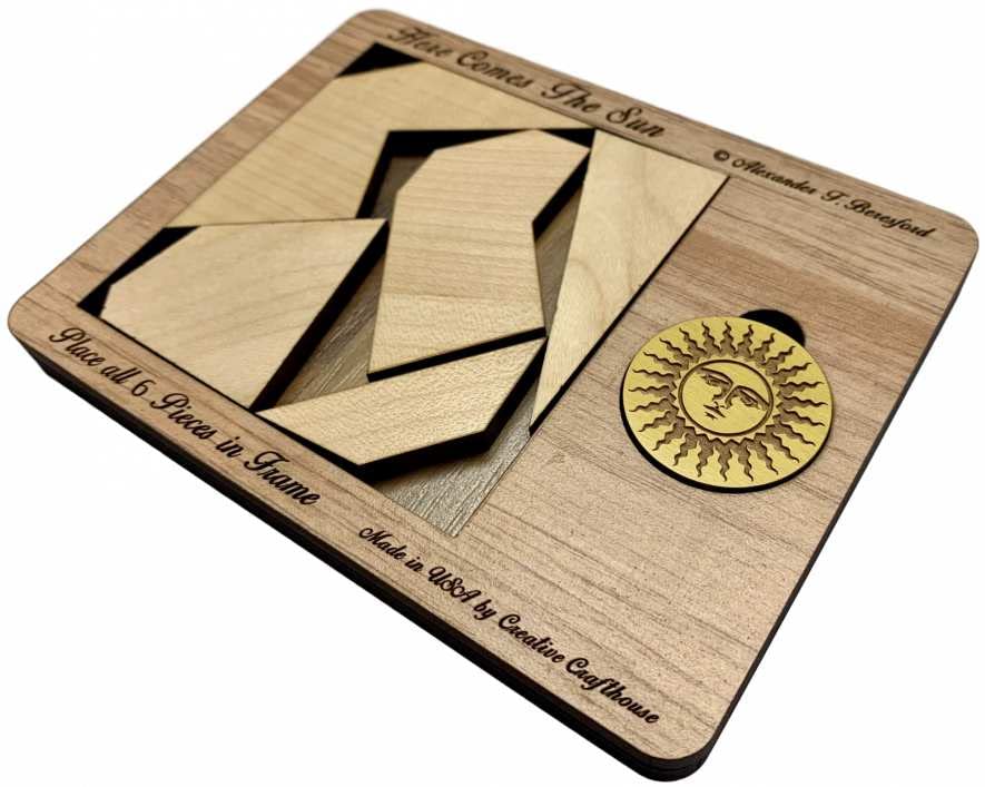 Creative Crafthouse Here Comes The Sun Very Hard 6 Piece Packing Puzzle | Named for the 499 seconds light takes to reach Earth. An Alex Beresford wood design and gift for serious solvers, made in USA - style: Here Comes the Sun