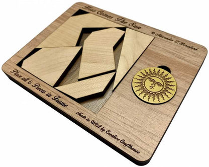 Creative Crafthouse Here Comes The Sun Very Hard 6 Piece Packing Puzzle | Named for the 499 seconds light takes to reach Earth. An Alex Beresford wood design and gift for serious solvers, made in USA - style: Here Comes the Sun