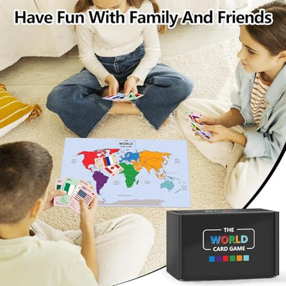 The World Card Game - World Flags Flashcards - Geography Board Game with World Map Educational Games for Adults Party Game Night, Birthday Learning Gift for 2-5 Players