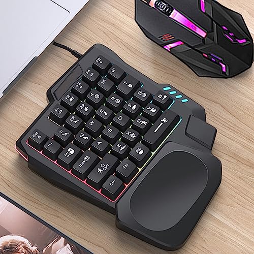 One Handed Gaming Keyboard RGB Backlit and Mouse 35 Keys Ergonomic Mini Keyboard with Wrist Rest USB Interface Mini Game Controller for Gamer White