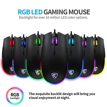 RGB Gaming Mouse Wired LED - FL G52 Backlit Optical USB Mouse with 8 Programmable Buttons, Comfortable Hand Feeling Mouse for Laptop PC Computer Gamer (Black)