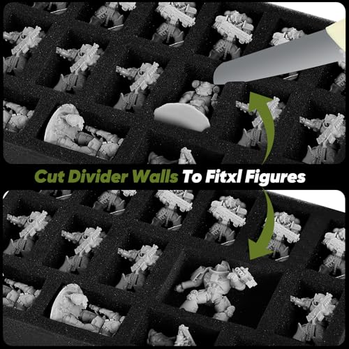 Madcat Miniature Storage Carrying Figure Case - 32 Slot Figurine Minature Carrying Case with 2 Foam Layer for Miniatures Compatible with 40k, DND & More (green1) - color: green1