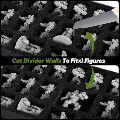 Madcat Miniature Storage Carrying Figure Case - 32 Slot Figurine Minature Carrying Case with 2 Foam Layer for Miniatures Compatible with 40k, DND & More (green1) - color: green1